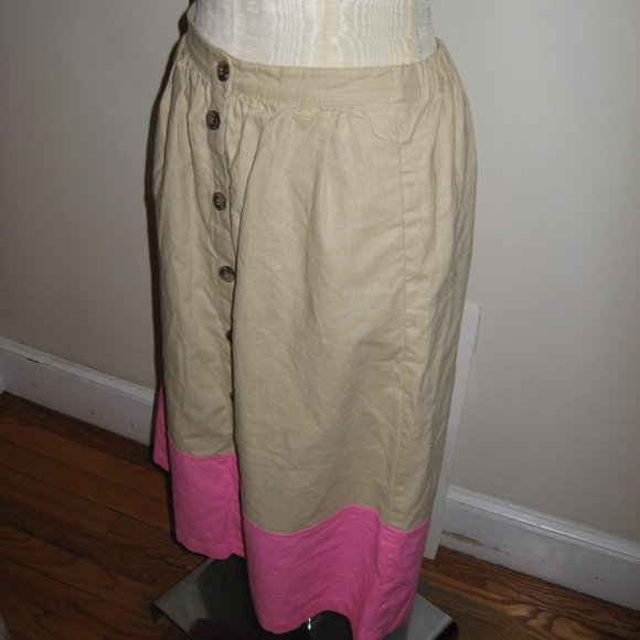 J.Crew beige pink linen cotton button front fully lined skirt - Picture 5 of 7